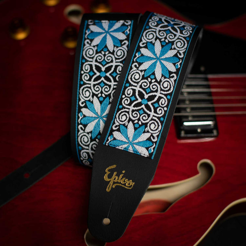 Epivo Blue Daisy Leather Guitar Strap