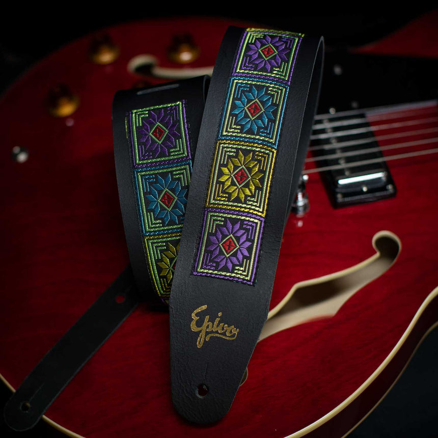 Geometric Flowers Leather Guitar Strap