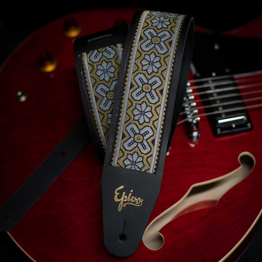 Epivo Golden Flower Leather Guitar Strap
