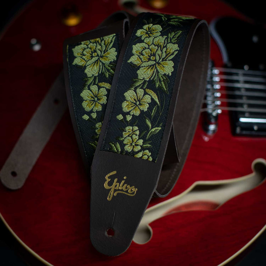 Epivo Green Roses Leather Guitar Strap