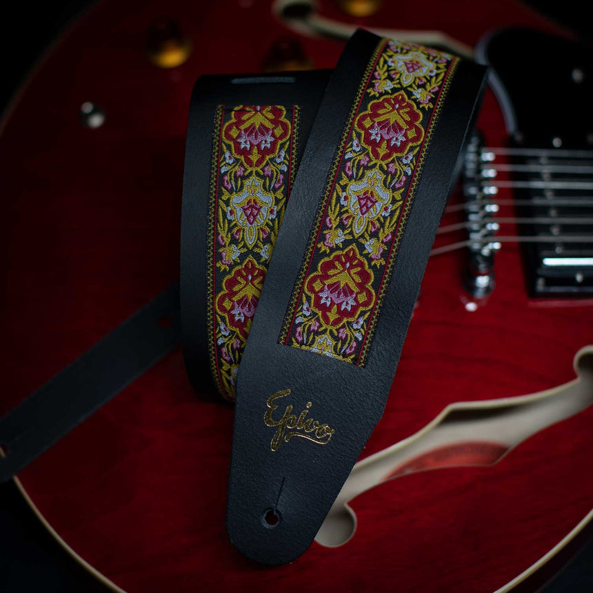 Epivo Oriental Flowers Leather Guitar Strap