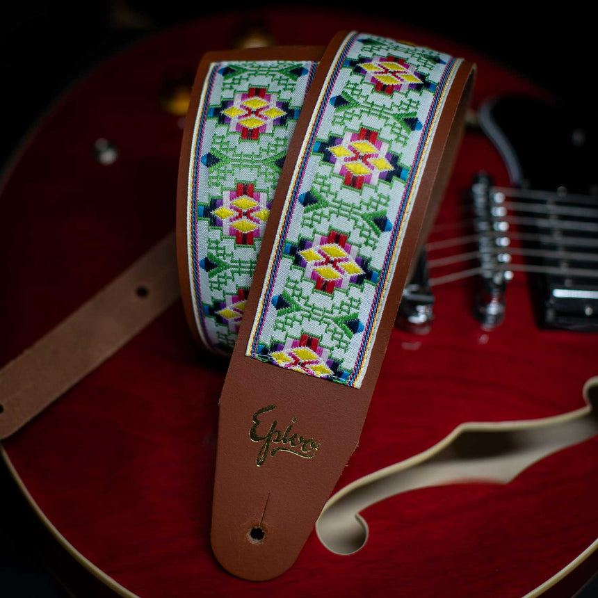 Epivo White Aztec Leather Guitar Strap