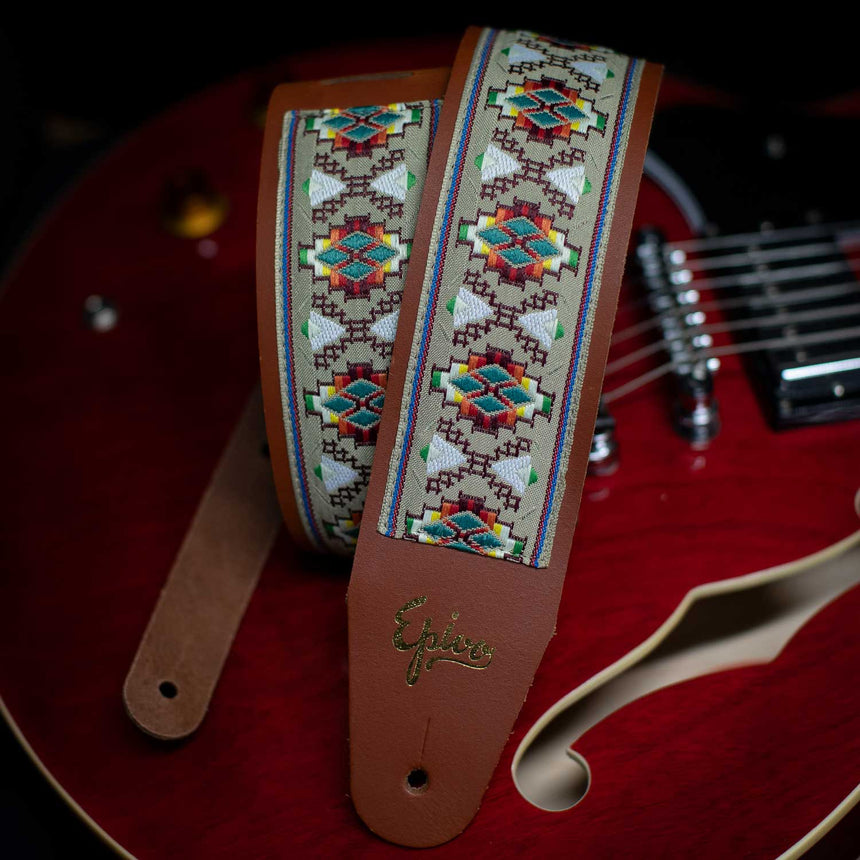 Epivo Cream Aztec Leather Guitar Strap