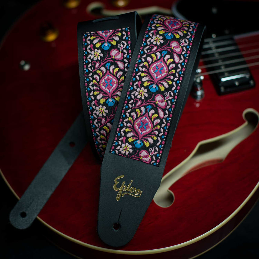 Epivo Pink Peafowl Leather Guitar Strap